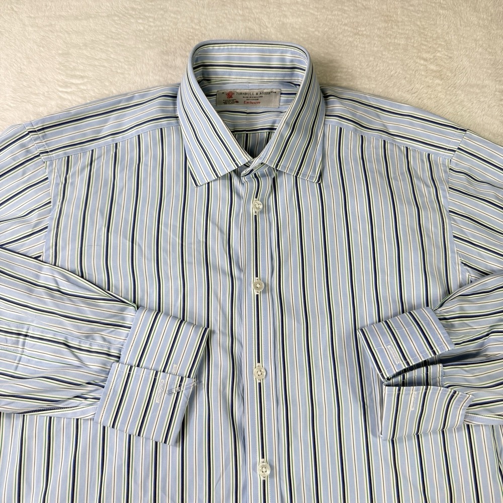 Turnbull & Asser Shirt Mens 16 / 41 Blue Striped Exclusive England Prince Whales
